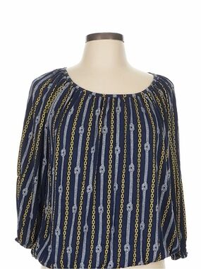 Michael Kors Nautical Chain Print Blouse XL NWT Navy Gold 3/4 Sleeve